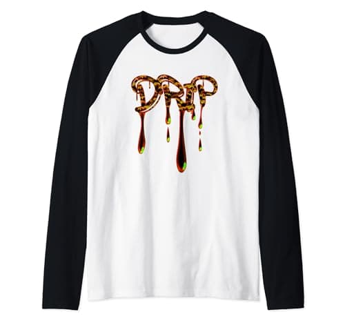 Image of TrendingDesigns' Heatwave Script Fiery 'DRIP' Typography Art Raglan Baseball Tee