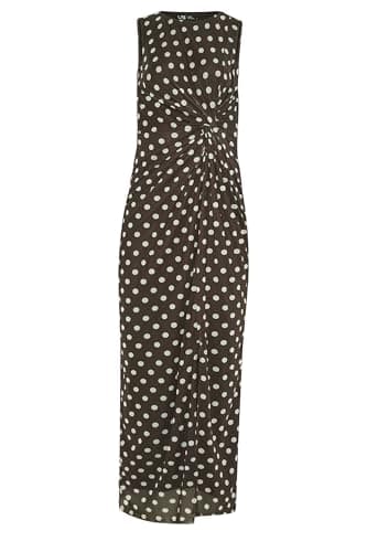 Image of Long Tall Sally - LTS Tall Brown Polka Dot Twist Maxi Dress - Women's