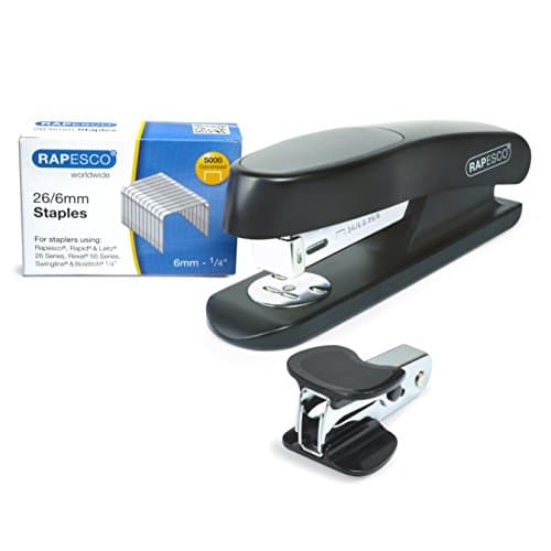 Image of Rapesco 1472 ECO Sting Ray Stapler, R4 Staple Remover and 5000 x 26/6 mm Staples, 20 Sheet Capacity, Antibacterial Protection, Black