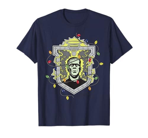 Image of Universal Monsters Frankenstein Christmas Lights Crest T-Shirt