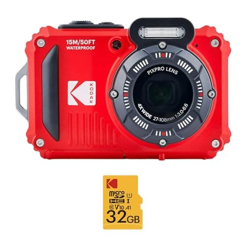 Image of Kodak PIXPRO WPZ2 Rugged Waterproof 16MP Digital Camera with 4X Optical Zoom (Red) and 32GB microSDHC Card with Adapter bundle (2 Items)