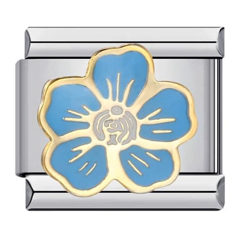 Image of Mon & Sons Camellia Light Blue Flower Rose Cham Silver Italian 9mm Link Stainless Steel Bracelet Charm Compatible With 9mm Link