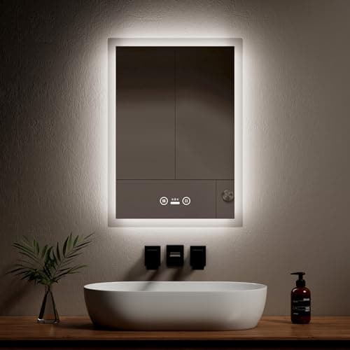 Image of EMKE Bathroom LED Mirror with Motion Sensor Switch - Illuminated Bathroom Smart Sensor Mirror Wall Mounted Multifunction Vanity Mirror with Lights, Demister, Energy-Saving, 500 x 700 mm