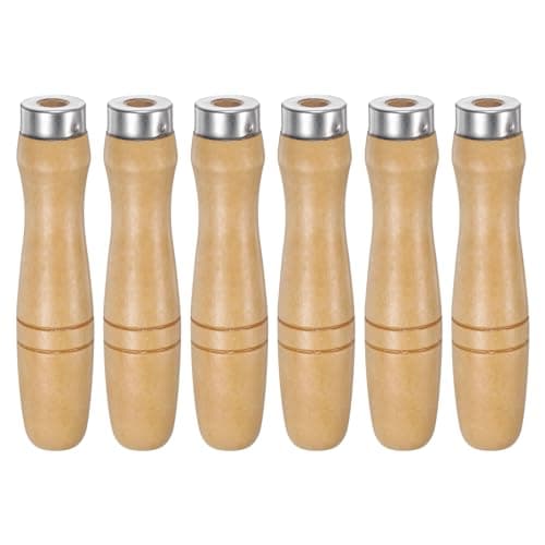 Image of sourcing map 6pcs Wooden File Handle 4.72 Inch 9.5mm Round Hole Ergonomic Handles with Metal Collar for 14"-18" Metal Files