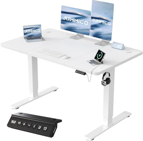 Image of JUMMICO 120x60cm Electric Standing Desk with USB Charging Height Adjustable Desk with Sedentary Reminder Stand Up Desk with Splice Board for Home Office,White
