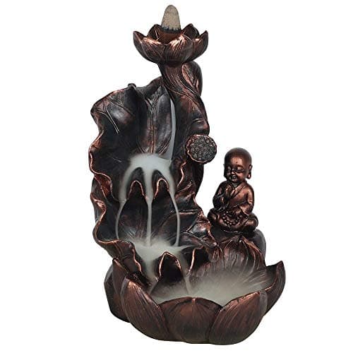 Image of Bronze Effect Resin Buddha Backflow Incense Burner - 17cm x 11.5cm (1 Pc.) - Unique & Eye-Catching Design - Enhance Relaxation & Meditation - Ideal for Artistic Home Decor
