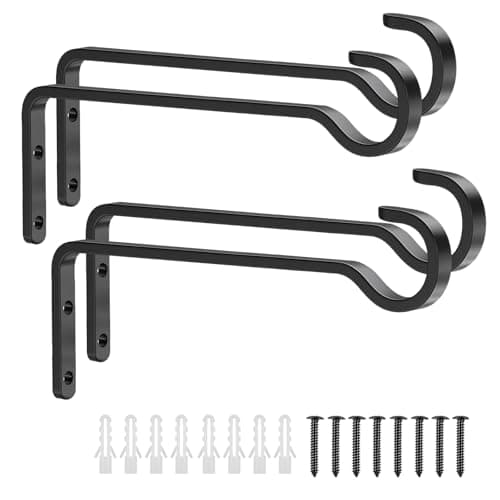 Image of THINTON 4 Pack 20cm Hanging Basket Bracket, Black Metal Wall Brackets for Indoor & Outdoor Use, Hanging Plants, Wind Chimes, Bird Feeders, and Bird Houses