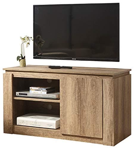 Image of GFW Canyon Oak TV Unit With Display Shelves & Storage Cupboard, Wooden 3D Design Compact Entertainment, Media & TV Stand Cabinet, Rear Cable Entry For Max 90 Inch TV,108 x 45 x 59.5 cm