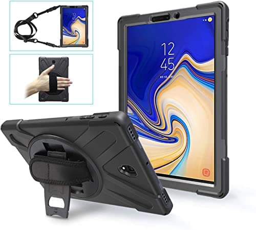 Image of Gerutek for Samsung Galaxy Tab S4 Case 10.5 Inch SM-T830/T835/T837 Heavy Duty Shockproof Rugged Case with 360 Rotating Stand,Hand/Carry Strap Protective Cover for Samsung Tab S4 10.5 Inch 2018, Black