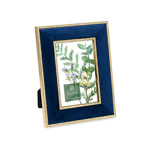 Image of Isaac Jacobs 4x6 Navy Velvet Picture Frame with Metallic Gold Double Border, Photo Frame, Horizontal & Vertical, Made for Tabletop & Wall Display, for Home and Office (4x6, Navy with Gold)