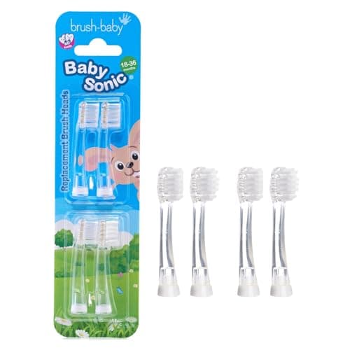 Image of New Brush-Baby Babysonic Replacement Heads for Babysonic Electric Toothbrush | Stage 2 First Teeth - Teething | Suitable from 18-36 Months | Includes 4 x 18-36 Month Toddler Replacement Brush Heads