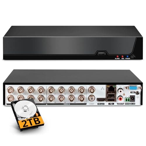 Image of 16 Channel CCTV Camera Systems with 2 TB HDD, 5MP H.265+ Surveillance DVR Recorder for 6 in 1 Analog XVI AHD TVI CVBS CVI IP Cameras, DVR for Security Home Surveillance System, Mobile APP PC Remote