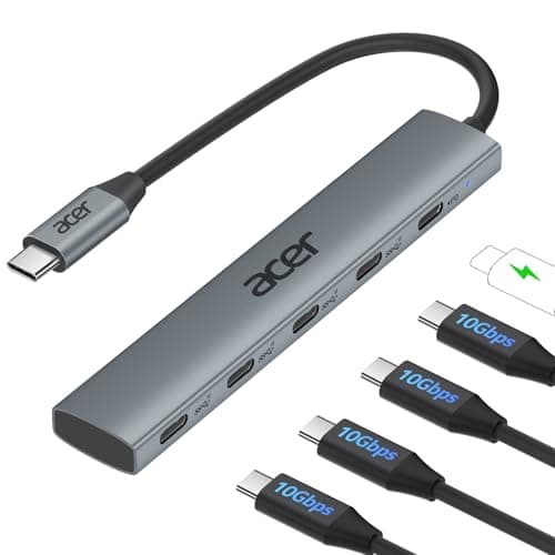 Image of Acer USB C Hub 10Gbps with Type-C PD 100W, Ultra Slim Aluminum 5-in-1 USB-C Splitter with 4*USBC 3.2 Ports, for iPhone 15/16 series, MacBook iPad Pro/Air, iMac, Chromebook, Galaxy S24/23 etc.