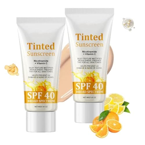 Image of Tinted Sunscreen SPF 40 With Niacinamide & Vitamin C For Broad Spectrum UV Protection - Silky Mattifying Face Moisturizer With Sheer Fresh Tint For All Skin Tones In Travel Size 40g Tube