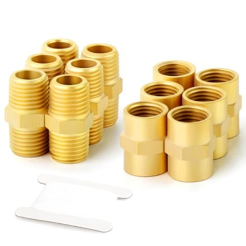 Image of Gasher 12PCS Metals Brass Pipe Fitting, Hex Nipple Brass Tone, 1/2" x 1/2" NPT Male Thread Pipe, 1/2Inch x 1/2Inch NPT Female Thread Pipe