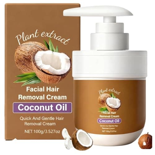 Image of Coconut Oil Facial Hair Removal Cream,Gentle & Sensitive Hair Remover for Women & Men, Face, Chin, Upper Lip & Body, Moisturising Depilatory with Plant Extract, Non-Irritating Hair Removal Cream,100g