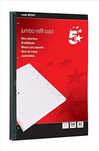 Image of 5 Star 902401 Jumbo Pad Feint Sidebound Ruled with Margin 60gsm 4-Hole Punched 200 Sheets A4 [Pack of 4]