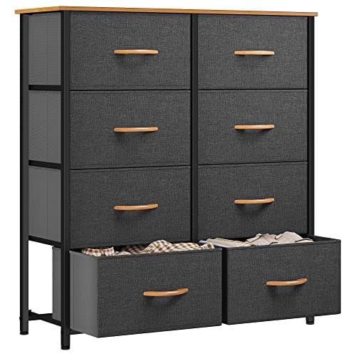 Image of YITAHOME Chest of Drawers with 8 Drawers,Bedroom Drawers, Fabric Dresser with Wood Top,Drawer storage unit for for Bedroom, Living room, Dark Grey
