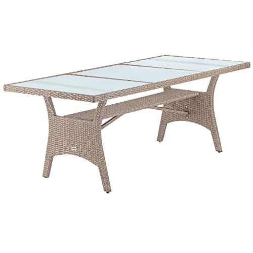 Image of CASARIA® 8 Person XL Poly Rattan Garden Table with Shelf & Frosted Glass Top | 190 x 90 x 74cm | Weather Resistant | Outdoor Patio Dining Furniture | Lawn Patio Deck Balcony | Cream