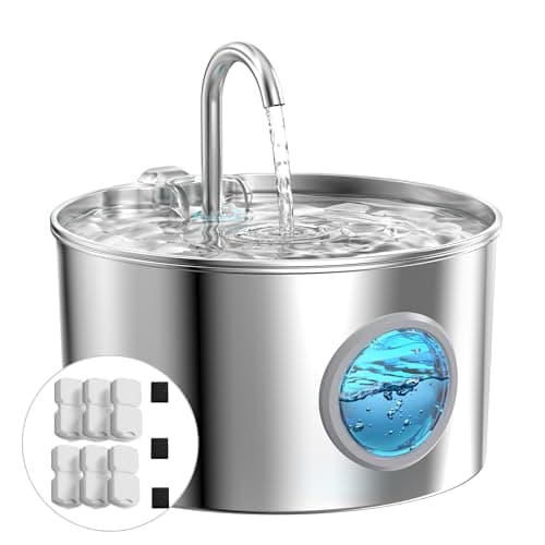 Image of Cat Water Fountain for Drinking: Stainless Steel Cat Fountain - 2.2L Cats Water Bowl - Pet Waters Fountains - Pet Waters Dispenser - Cats Drinking Fountains UK - with 6 Filters + 3 Foam Filters