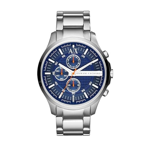 Image of Armani Exchange Hampton Men's Quartz Watch with Blue Dial and Silver Stainless Steel Bracelet AX2155
