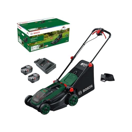 Image of Bosch Cordless Lawn Mower ROTAK18V2-38 (Cutting Width: 38 cm, Height of Cut: 30-75 mm, 40 l Fabric Grass Bag, Mulch Plug, incl 2 x 18V Battery and Charger)