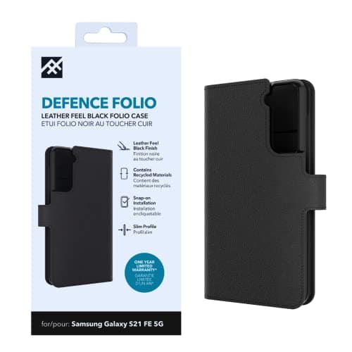 Image of ZAGG iFrogz Defence Folio Protective Case Compatible with Samsung Galaxy S21 FE, Durable, Snap On, Smudge Resistant, Slim, Recycled, Black
