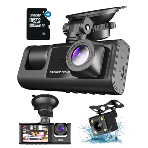 Image of Fleau Tech Dashcam For Car 3 in 1 - Front and Rear Camera - Motion Detection and Parking Mode - G-Sensor - Full HD - 170° Wide Angle Lens - Loop Recording - Micro SD Card 32 GB