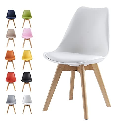 Image of mcc direct Dining Chairs Wooden Legs Soft Cushion Pad Stylish DELUXE Retro Lounge Dining Office EVA (White)
