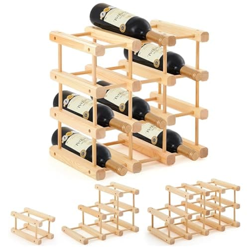 Image of Rehomy Wooden Wine Rack for 12 Bottles, 4- Tier Expandable Bottle Holder, Customizable Counter Stand Shelves for Kitchen, Restaurant, Bar, Pantry, Cellar (Wood)
