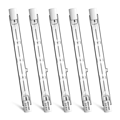 Image of Luxvista R7S 118mm 400W Halogen Lamp Pencil Bulb Dimmable AC 220-240V 7500lm J118 Linear Halogen Spotlight for Landscape Lighting, Security (5-Pack, Warm White 2800K)