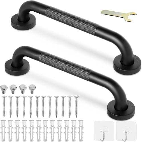 Image of 2 Pack 300mm 12inch Grab Bar Rail, Non-Slip Bathroom Chrome Grab Rail, 304 Stainless Steel Disability Auxiliary Handle, Safety Handle for Kitchen Bedroom Bathtub, Shower, Steps, Indoor/Outdoor