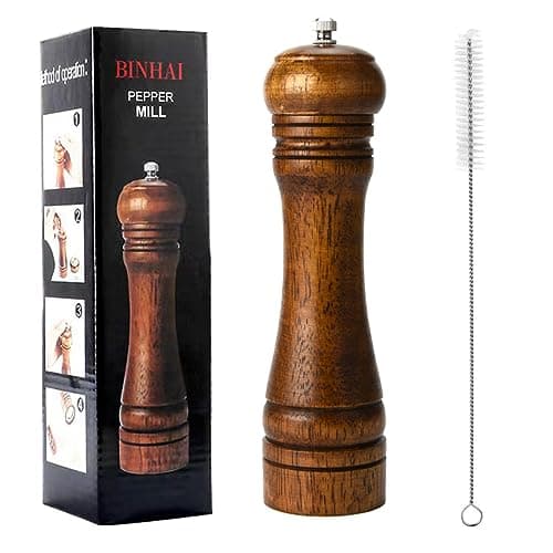 Image of Wooden Pepper Mill Pepper Grinder Kit Manual Mills Solid with Strong Adjustable Ceramic Grinders Set 8 Inches
