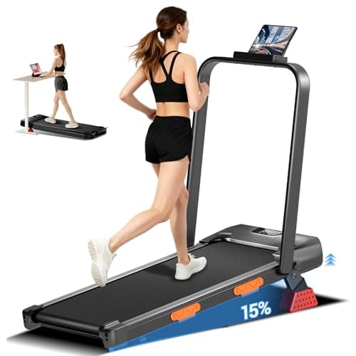 Image of Walking Pad with Incline 15% Under Desk Treadmill with Handle 2.5HP Walking Treadmill for Home 136KG Capacity 8 Shock Absorbing Cushions 7 Layer Running Belt Walking Pad Foldable No Assembly