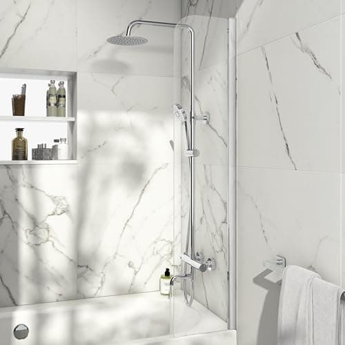 Image of Curved Bath Screen, 6mm Toughened Safety Glass, 1400 x 300mm, Chrome Semi-Framed