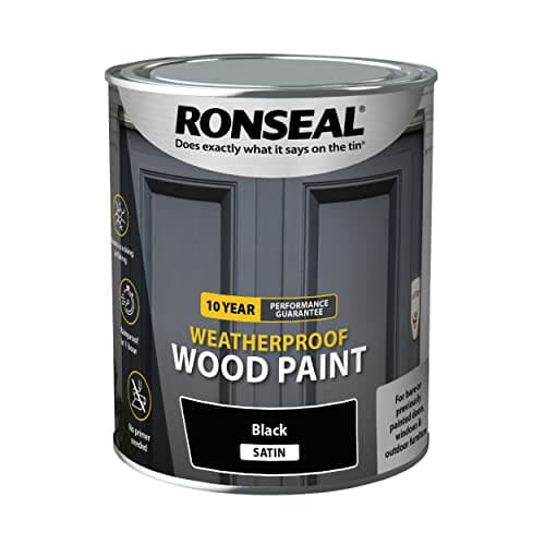 Image of Ronseal 10 Year Weatherproof 2 in 1 Wood Paint Black Satin 750ml