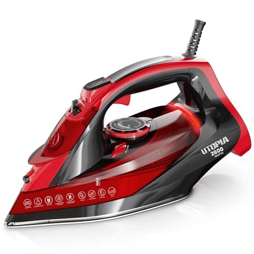 Image of Utopia Home Steam Iron for Clothes - Non-Stick Soleplate - 2600W Clothes Iron With Auto-Off Safety Feature - Adjustable Thermostat Control, Variable Steam Control, Self-Clean, 8 Feet Cord (Black/Red)