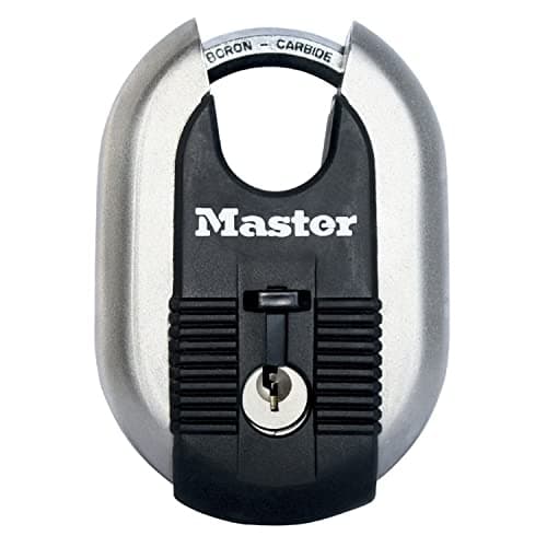 Image of MASTER LOCK Heavy Duty Disc Padlock, Security Level 9/10, Outdoor, Keyed, Stainless Steel Titanium Reinforced, Closed Shackle