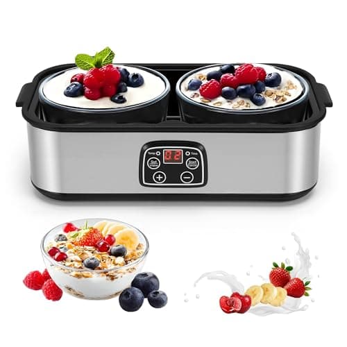 Image of MEKOTRIN Yogurt Maker with 2 Glass Jars - 2L Electric Yoghurt Maker Stainless Steel Machine with LED Display, Adjustable Temp & Timer, for Making Organic Yogurt, Natto, Homemade