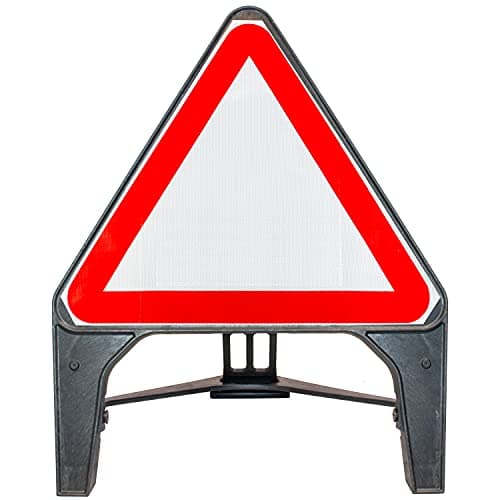 Image of Blank Red/White Triangle Road Sign - Plastic Temporary Road Street Traffic Safety Sign for Road and Street Works - Freestanding with Reflective Sign Face
