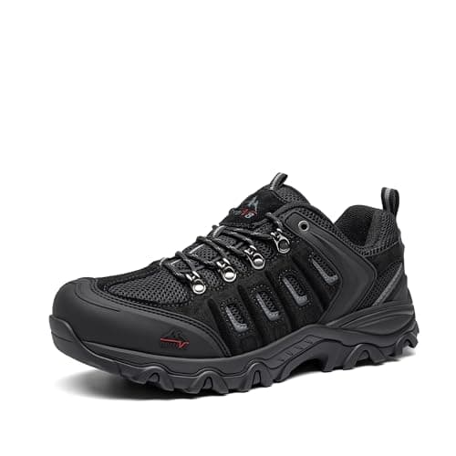 Image of NORTIV 8 Men's Waterproof Hiking Shoes Leather Low-Top Walking Shoes Mens Trainers Sport and Outdoor Climbing Wide Fit Trekking Hiking Footwear,Size 11,Black/Grey,Quest-1