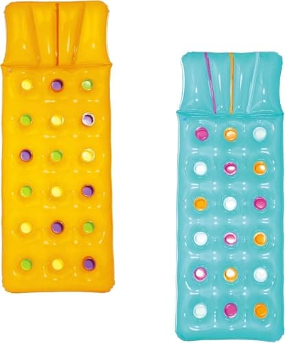 Image of 2x Bestway Inflatable 18 Pocket Fashion Sun Lounger Lilo Swimming Pool Air Bed Mat