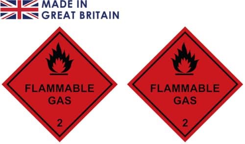 Image of Pack of 2 strong Magnetic, flammable gas 100mm x 100mm hazardous warning signs