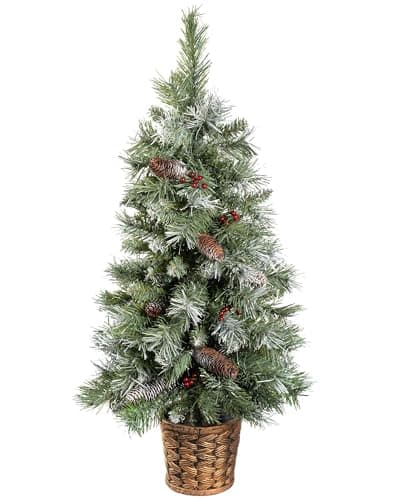 Image of WeRChristmas Scandinavian Blue Spruce Christmas Tree with Pine Cones and Berries in a Gold Resin Pot, 3 feet - Green