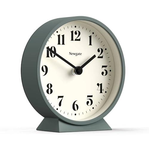 Image of NEWGATE® Theatre mantel clock | Modern classic round design | Asparagus green | Contemporary style for desk, table, shelf or bedside