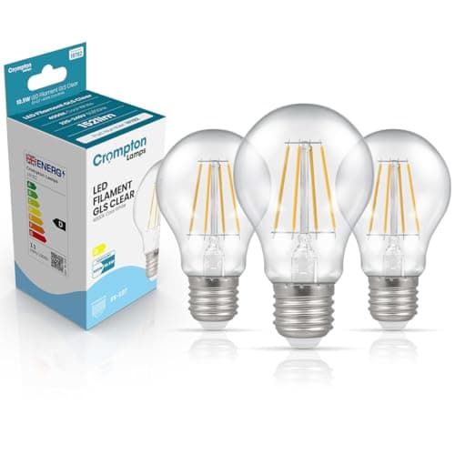 Image of Crompton Lamps Filament GLS LED Light Bulb ES-E27 | 10.5W = 100W Equivalent | Cool White 4000K | Energy Efficient | Edison Screw Lightbulb | Long Life 15,000-Hrs | Clear Glass | 3-Pack