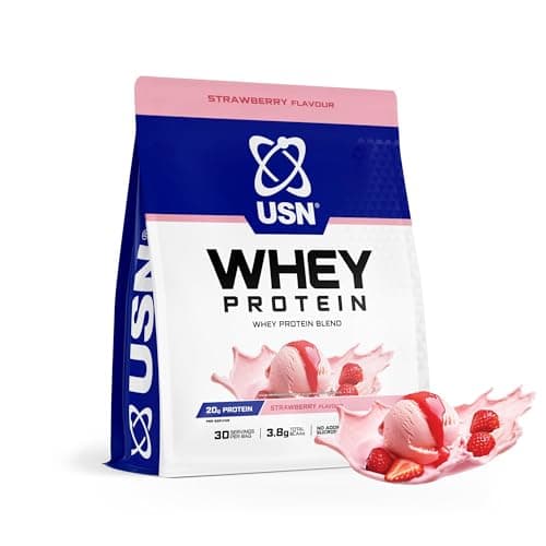 Image of USN Whey Protein Powder 900g (30 Servings) Strawberry - High Protein Shake with 20g Protein per Serving - No Added Sugar, Soy or Preservatives - Supports Muscle Recovery, Growth & Maintenance