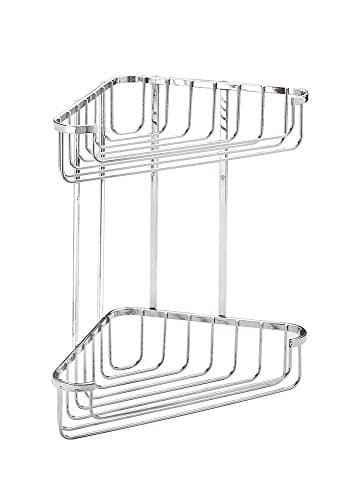 Image of Croydex Stainless Steel Large Corner Shower Caddy - Durable Steel Bathroom Shelves with Chrome Finish for Modern Bathrooms, 2-Tier Shower Corner Shelves, Easy Installation, 5kg Load Capacity