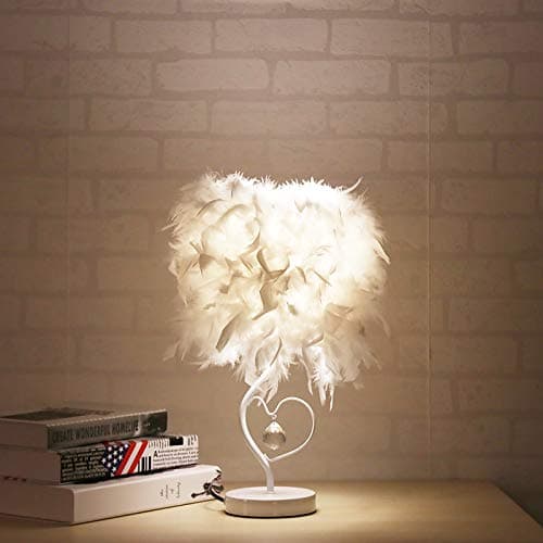 Image of FORNORM Feather Bedside Lamp Table Lamps for Bedroom, White Desk Lamp Elegant Living Room Valentines Romantic Decor Feather Lampshade Cloud Lamp Contains Bulb E27