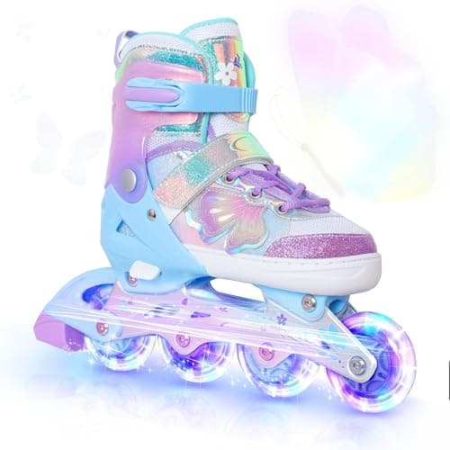 Image of Kids Inline Skates for Girls and Boys -Purple Blades Roller for Kids Youth Age 7 8 9 10 - Adjustable All Light up Wheels Indoor Outdoor Sports Birthday Gift for Son and Grandson